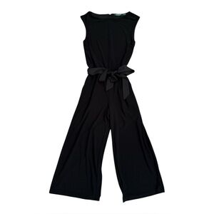 Lauren Ralph Lauren Sleeveless Cropped Wide Leg Tie Waist Jumpsuit | Black | XS